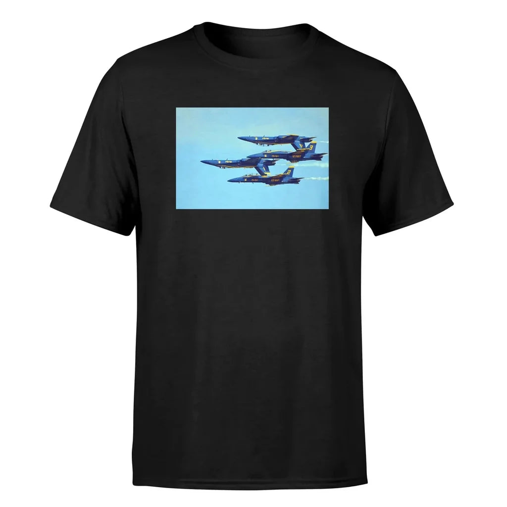 US Navy Blue Angels aviation design printed on soft cotton image-print T-shirt.