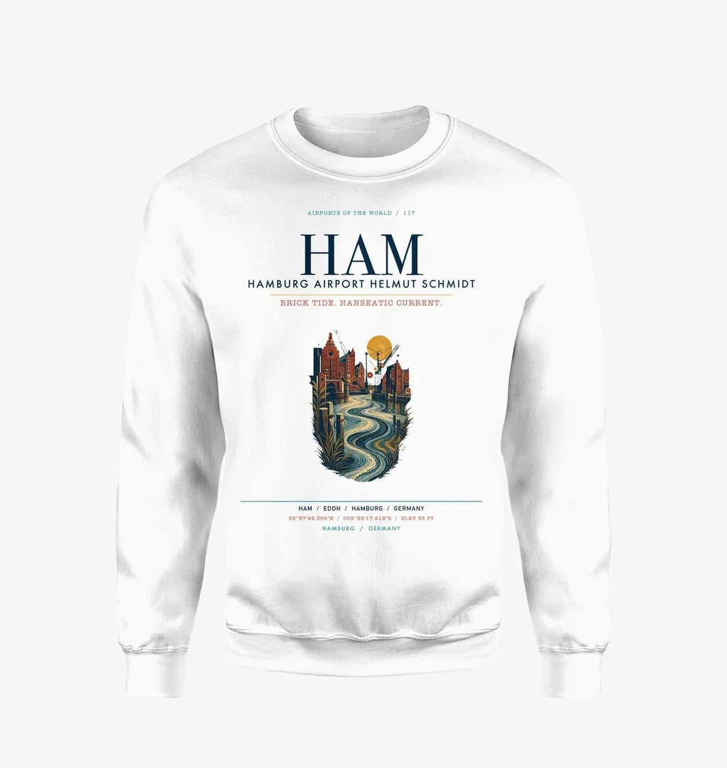Hamburg Airport Helmut Schmidt (HAM) design on white sweatshirt
