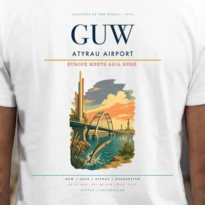 Atyrau Airport (GUW) double-side t-shirt design close-up cover