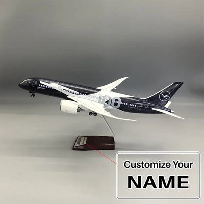 Side view of Lufthansa Centennial Anniversary Boeing 787 Airplane Model (1/130 Scale 43cm) aviation LED model airplane in die.