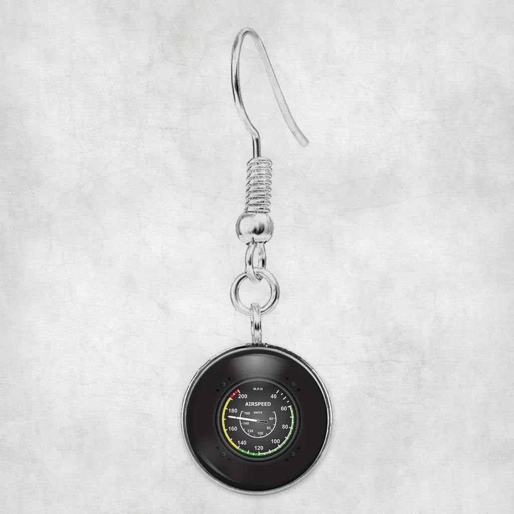 Airplane Instruments-Airspeed aviation-themed earrings, polished hypoallergenic alloy.