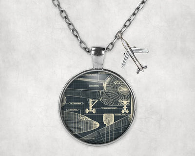 Airplanes Fuselage & Details aviation-themed necklace, polished stainless steel.