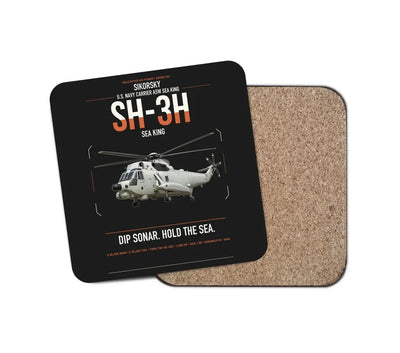 Sikorsky SH-3H Sea King design on black 1 piece coaster