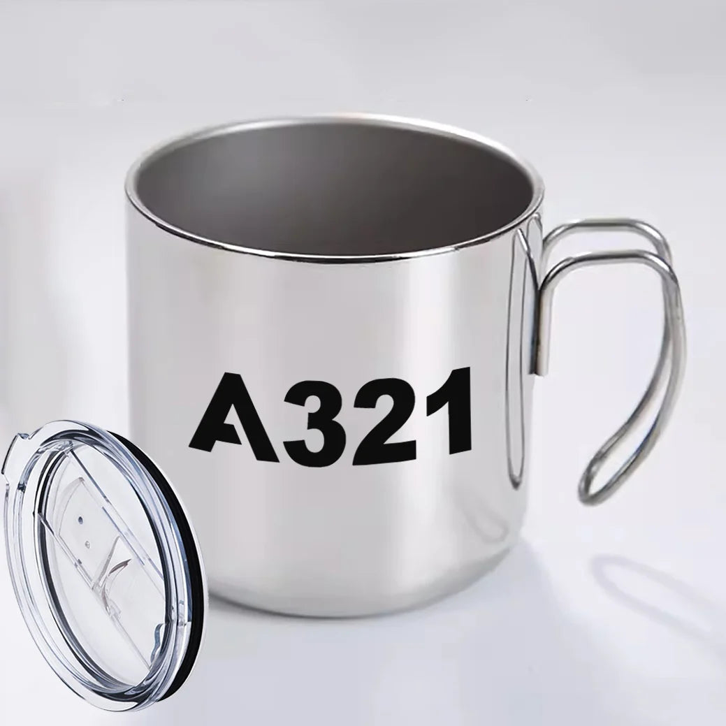 Airbus A321 Flat Text aviation design on portable mug, vacuum-insulated double-wall.