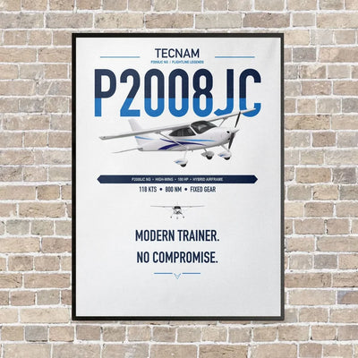Tecnam P2008JC NG vertical canvas print - framed - white background