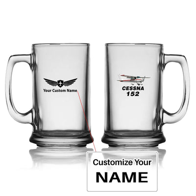 The Cessna 152 Beer Glass with Holder aviation design on beer glass with holder, glass plus matching coaster holder.