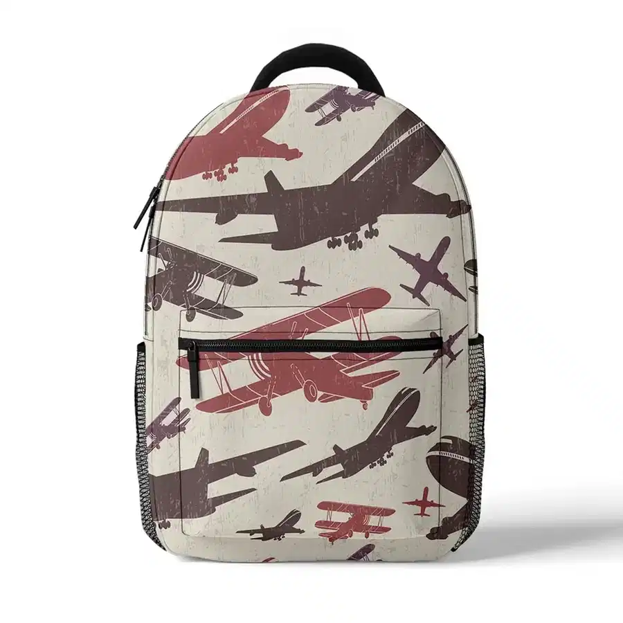 Vintage & Jumbo Airplanes aviation print backpack, durable polyester.