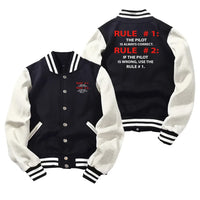Thumbnail for Rule 1 - Pilot is Always Correct Baseball Style aviation design printed on two-tone shell with ribbed cuffs baseball jacket.