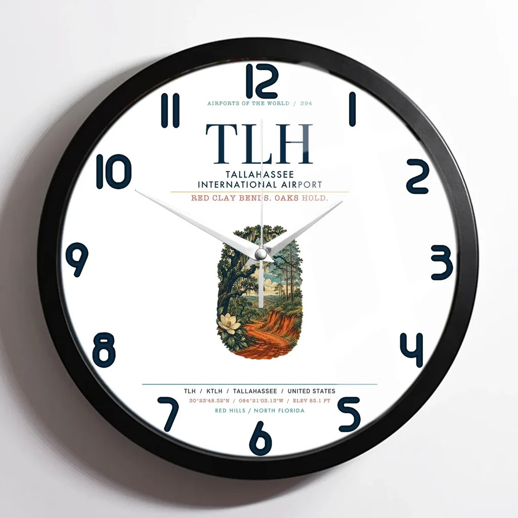 Tallahassee International Airport (TLH) design on white framed wall clock