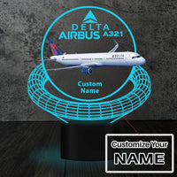 Thumbnail for Delta Airlines (Delta Air Lines) Airbus A321 aviation design on premium acrylic with LED 3D night lamp.