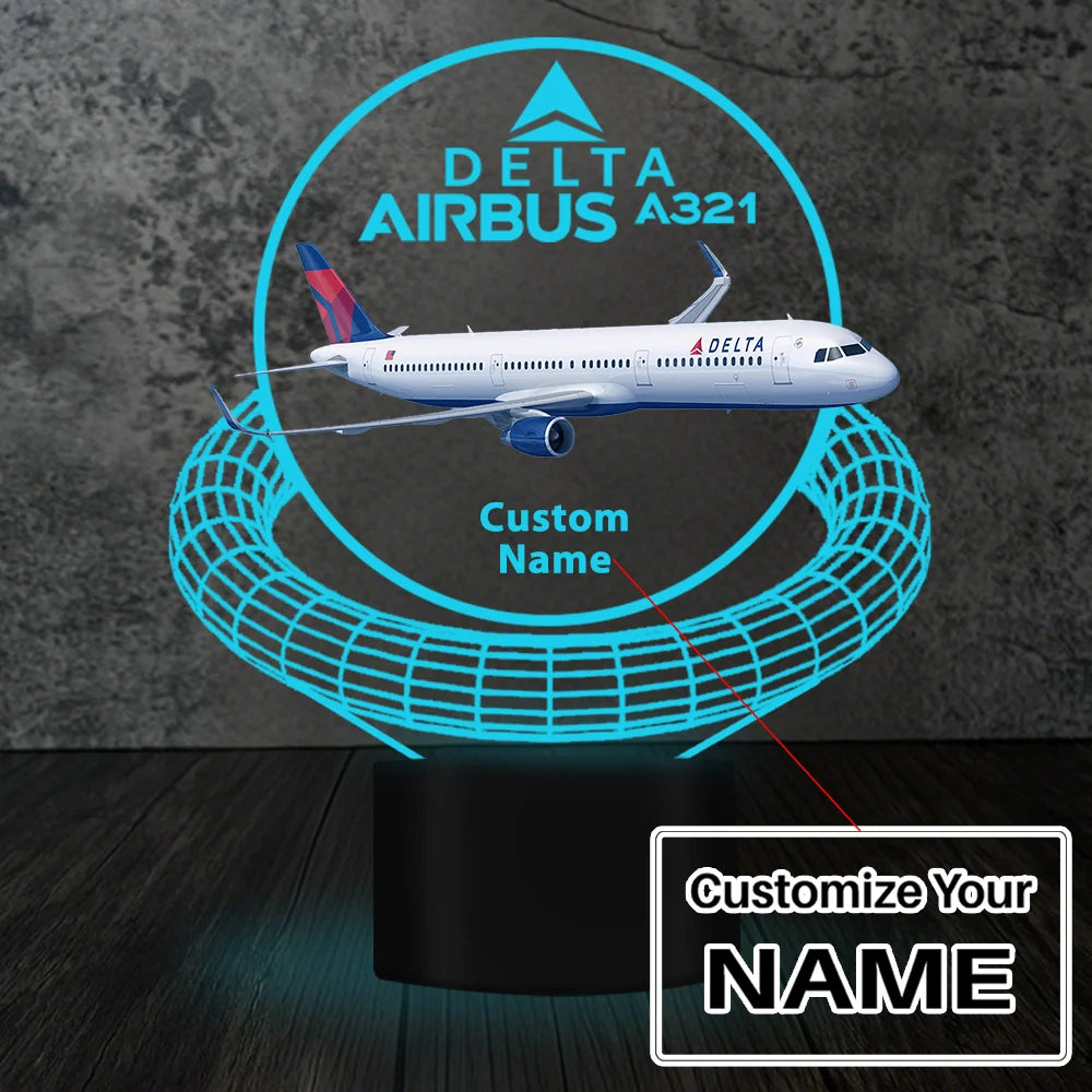 Delta Airlines (Delta Air Lines) Airbus A321 aviation design on premium acrylic with LED 3D night lamp.