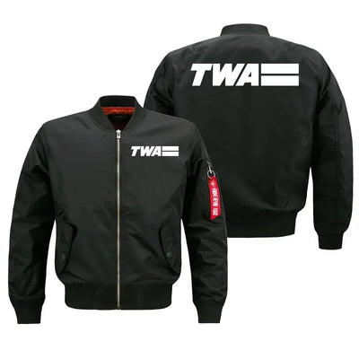 Trans World Airlines (TWA) logo on black bomber jacket