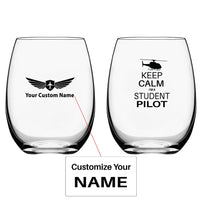 Thumbnail for Student Pilot (Helicopter) Water & Drink aviation design on water glass, crystal-clear premium glassware.