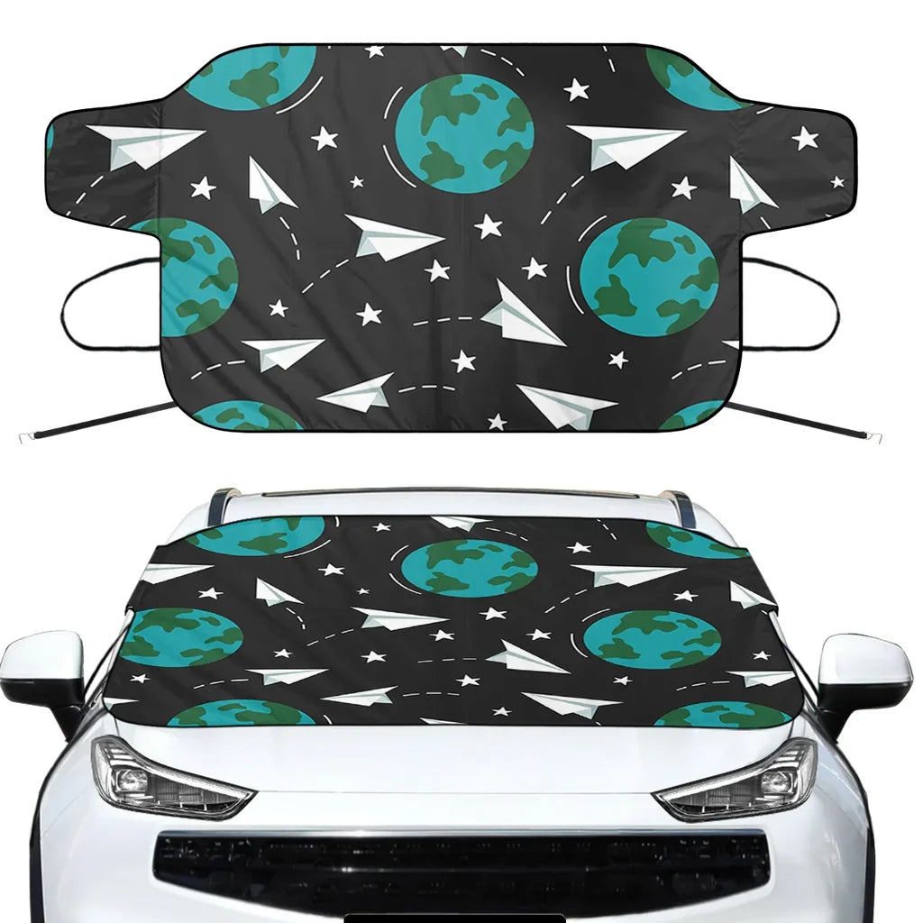Paper Planes & Earth Car aviation design on car windshield cover.
