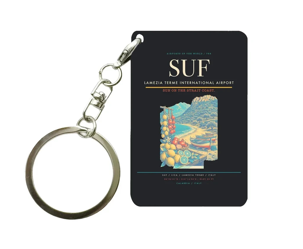 Lamezia Terme International Airport (SUF) design on black key chain