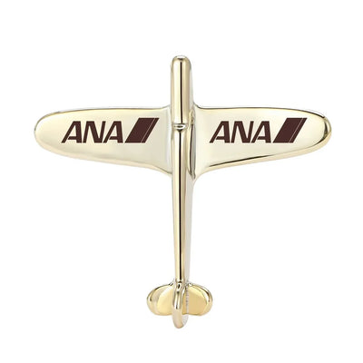 Side view of All Nippon Airways Airplane Shape aviation airplane-shape brooch in polished alloy, polished finish.