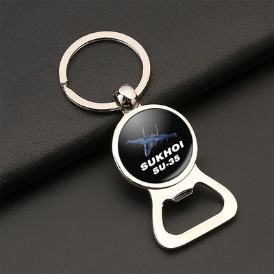 The Sukhoi SU-35 Bottle Opener aviation design on bottle-opener key chain, durable metal alloy with built-in opener.