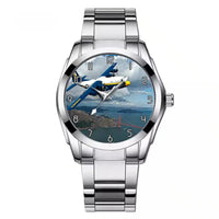 Thumbnail for Blue Angels & Bridge aviation watch with stainless steel band, stainless steel body with engraved detail.