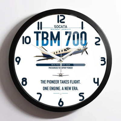 Socata TBM 700 design on white framed wall clock