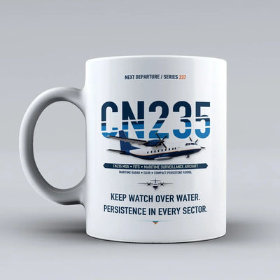 CN235 Maritime Surveillance Aircraft Mug design on white airbus