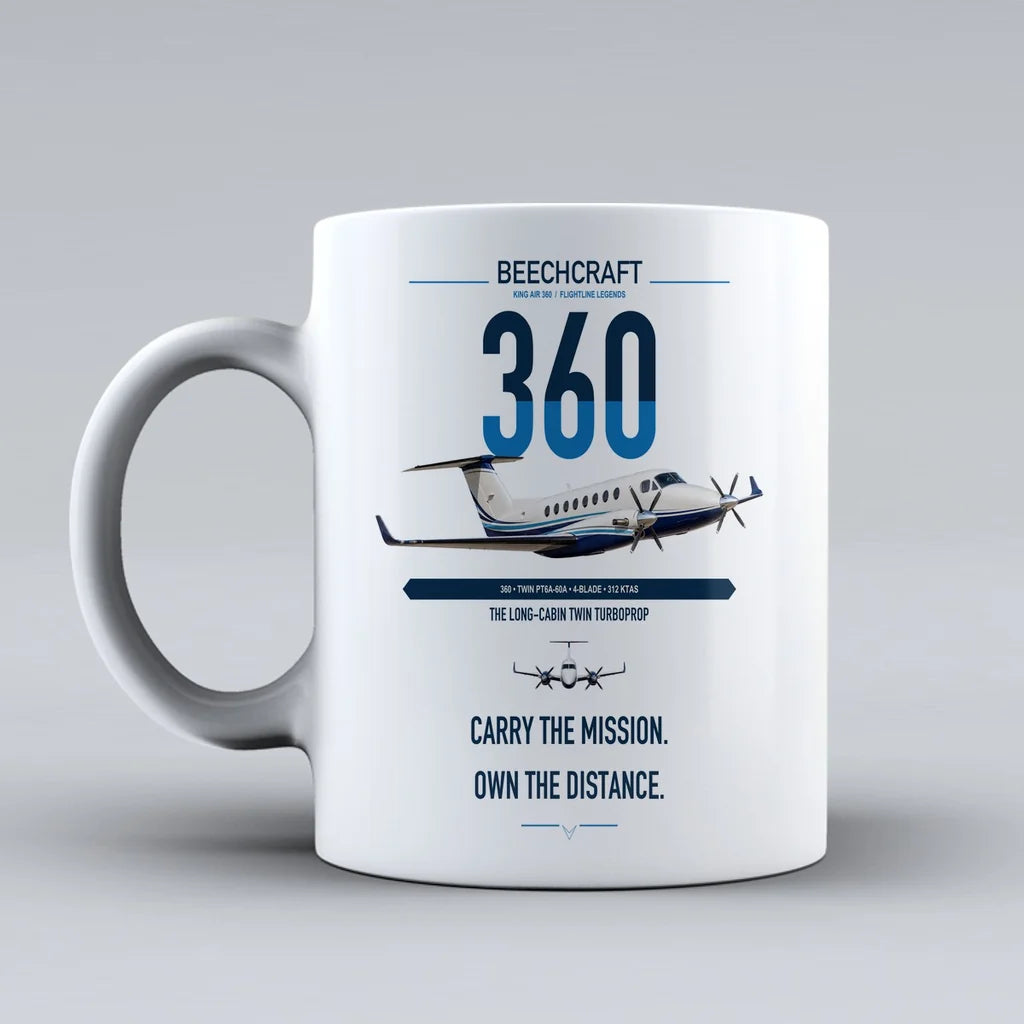Beechcraft King Air 360 design on white ceramic mug, double-side print