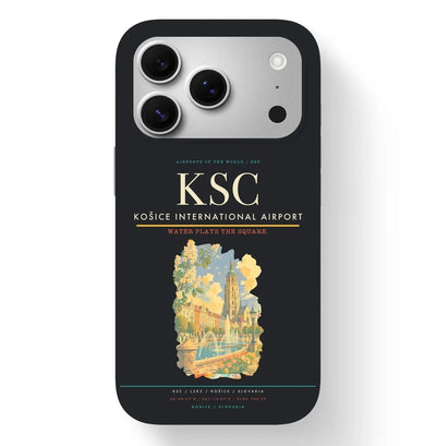 Košice Airport (KSC) design on black iPhone 17 Pro MagSafe case