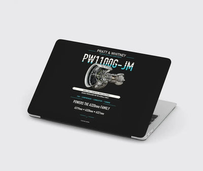 PW1100G-JM design on black MacBook case