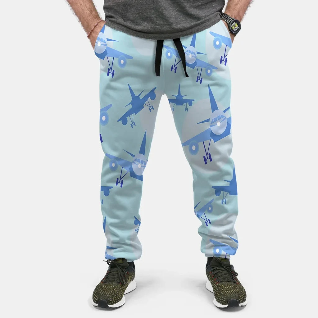 Super Funny Airplanes aviation design on soft cotton blend 3D-printed sweatpants.