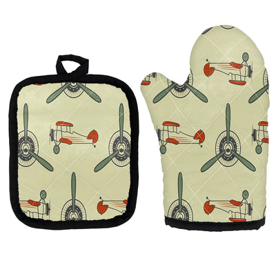 Vintage Old Airplane Kitchen Glove & Holder aviation design on durable fabric with insulated lining kitchen glove holder.