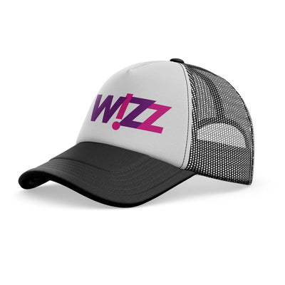 Wizz Airlines aviation embroidery on mesh-back cotton trucker cap.