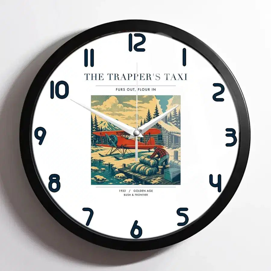 VINTAGE G4192 - The Trapper's Taxi - Designed Wall Clocks design on white framed