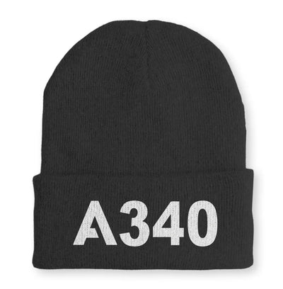 Airbus A340 Flat Text Embroidered aviation embroidery on soft knit fabric beanie.