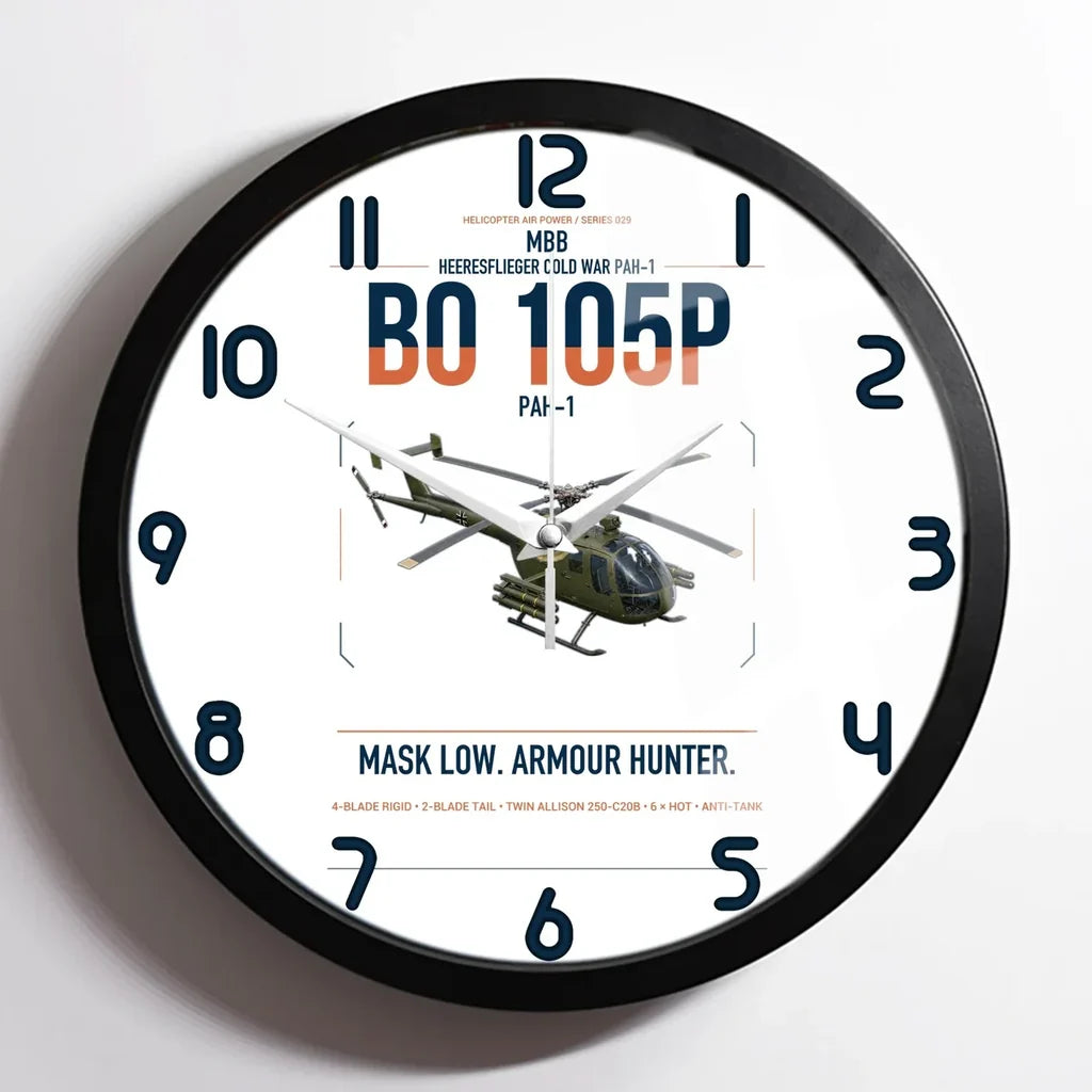 MBB BO 105P PAH-1 design on white framed wall clock