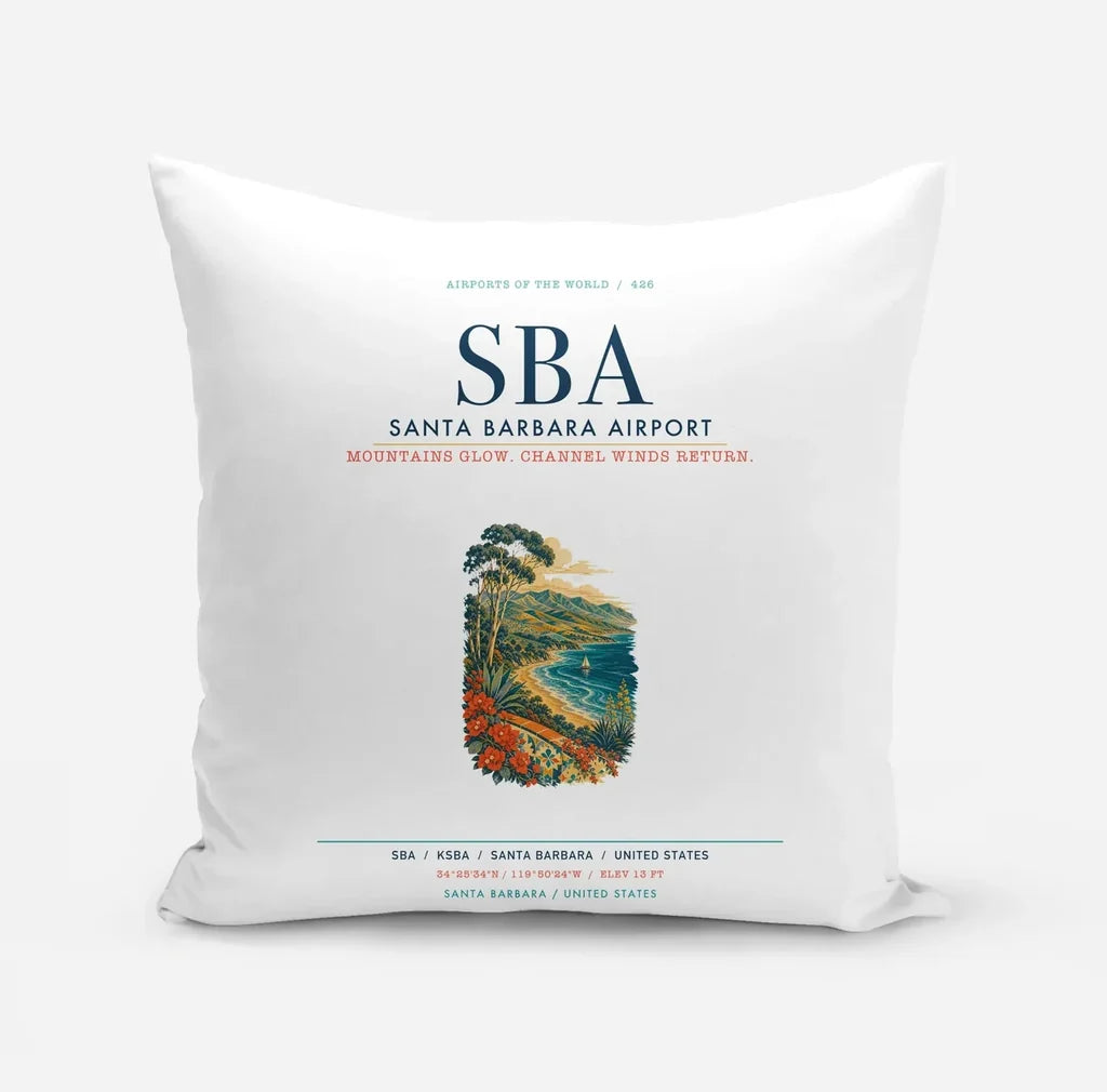Santa Barbara Airport (SBA) design on white pillow