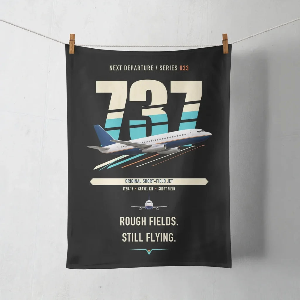 Boeing 737-200 design on black towel