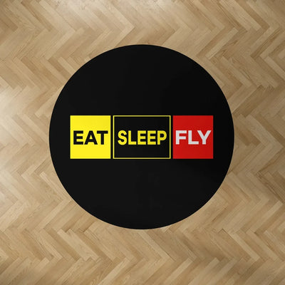 Eat Sleep Fly (Colourful) Carpet & Floor Mats (Round) aviation design on durable carpet pile with non-slip backing round carp.