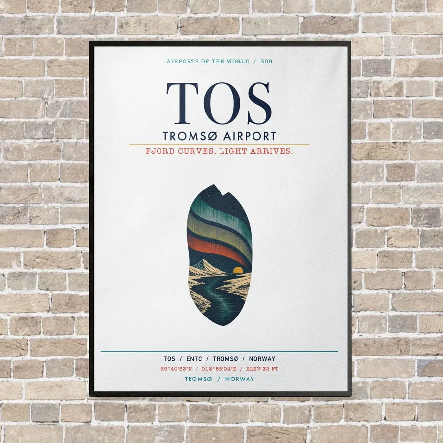 Tromsø Airport TOS vertical canvas print - framed - white background