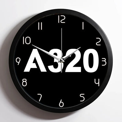 Airbus A320 Flat Text aviation design on premium wood and metal wall clock.