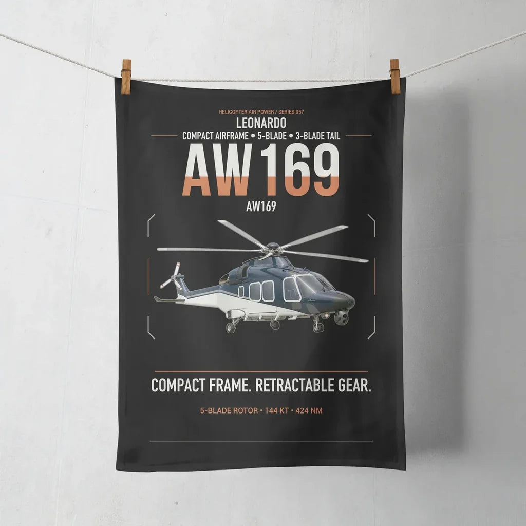 Leonardo AW169 design on black towel