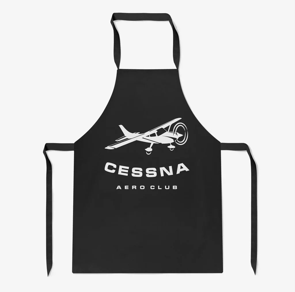 Cessna Aeroclub aviation design on durable cotton blend kitchen apron.