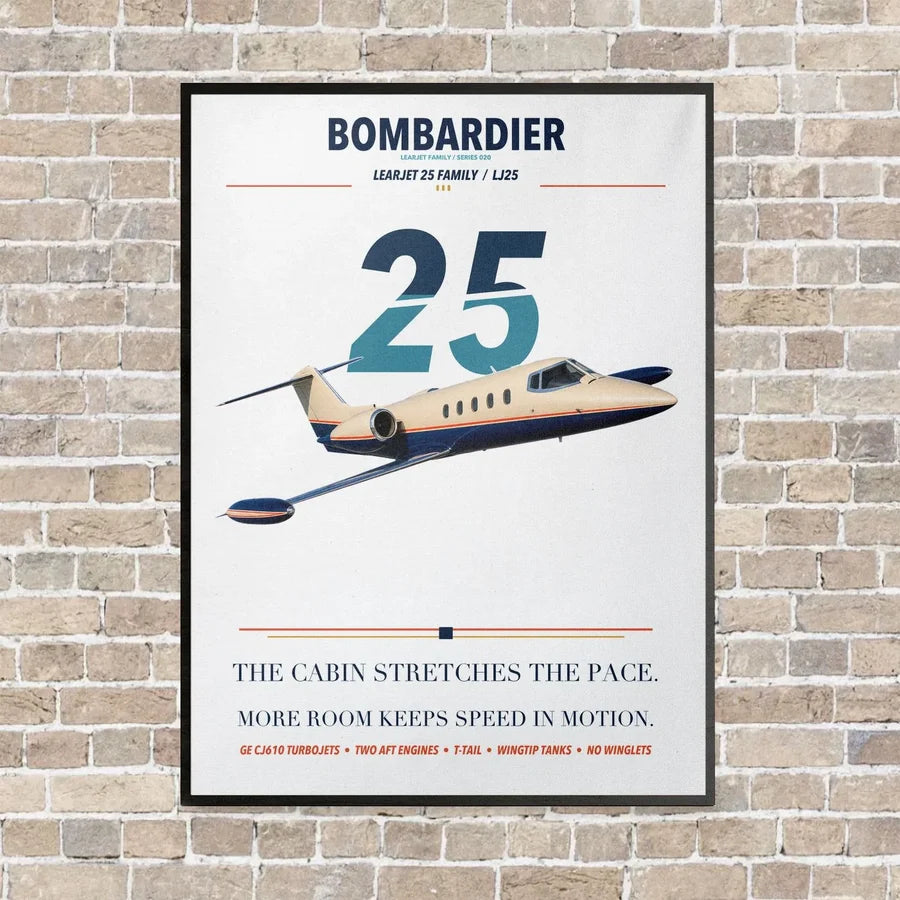 Bombardier Learjet 25 vertical canvas print - framed - white background