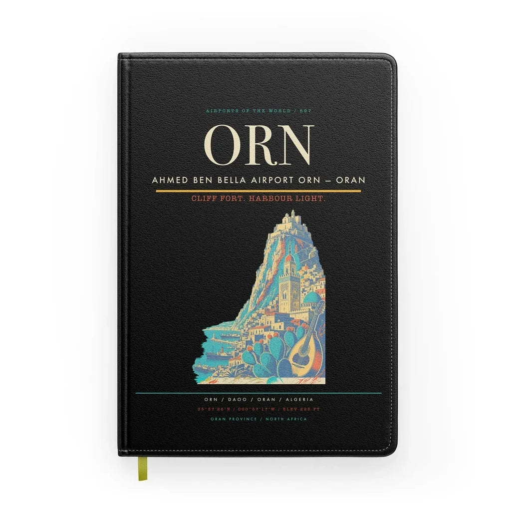 Ahmed Ben Bella Airport (ORN) design on black notebook