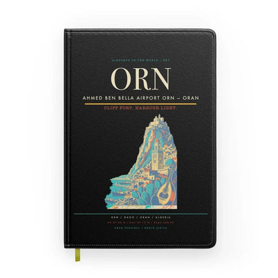 Ahmed Ben Bella Airport (ORN) design on black notebook