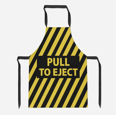Pull To Eject aviation design on durable cotton blend kitchen apron.