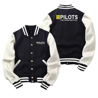 Thumbnail for Pilots They Know How To Fly Baseball Style aviation design printed on two-tone shell with ribbed cuffs baseball jacket.