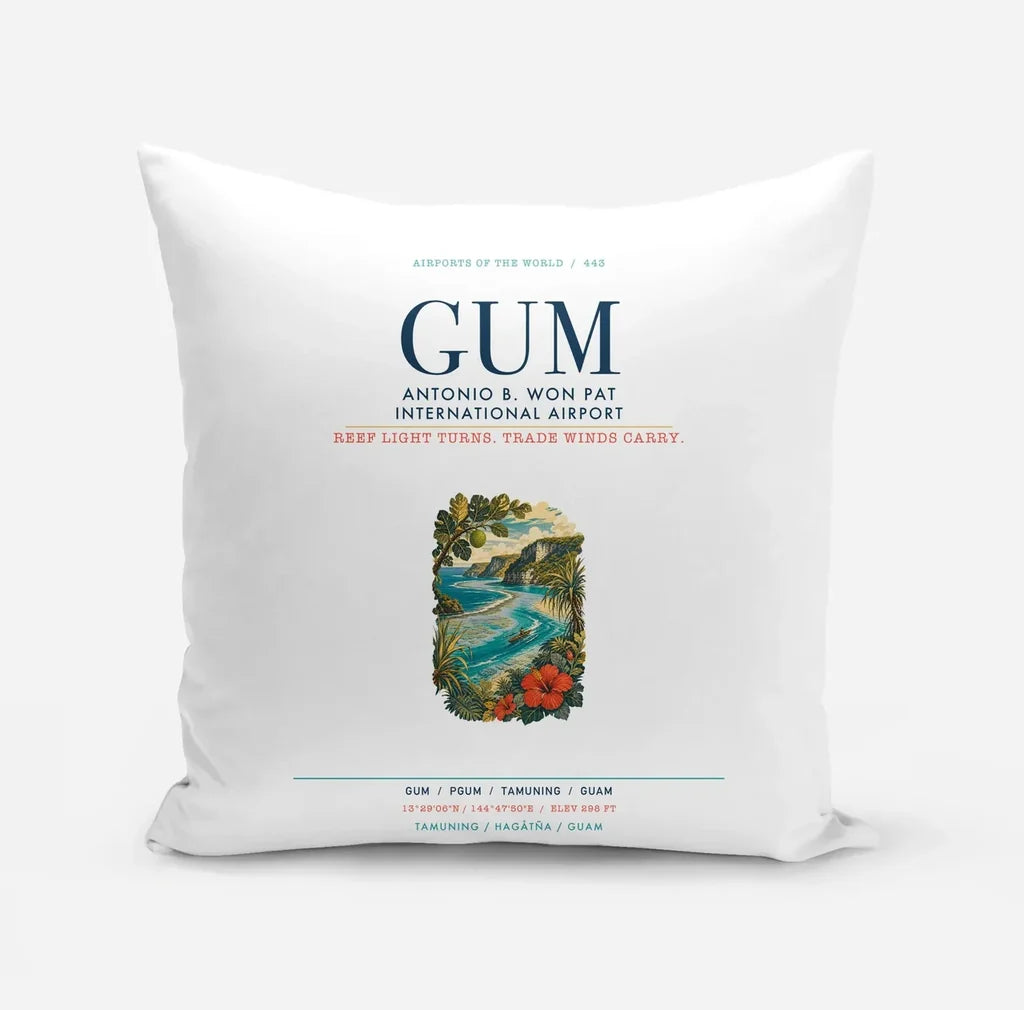 Antonio B. Won Pat International Airport (GUM) design on white pillow