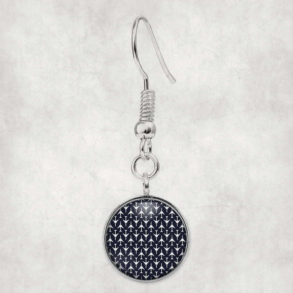 Perfectly Sized Seamless Airplanes Dark Blue aviation earrings, hypoallergenic alloy body with engraved detail.
