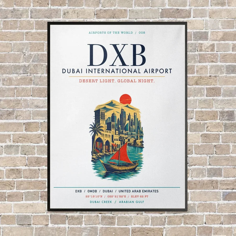 Dubai International Airport DXB vertical canvas print - framed - white background