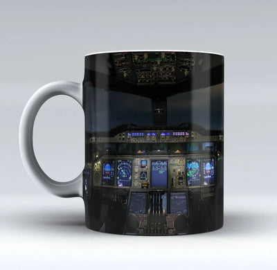 Airbus A380 Cockpit Printed aviation design on ceramic mug, premium ceramic with glazed finish.