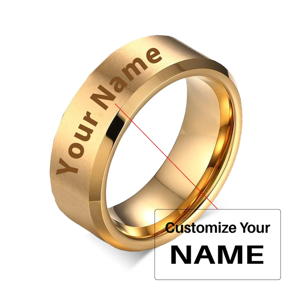 Your Custom Design Text Design Men's Pure Tungsten Gold aviation ring in stainless steel.